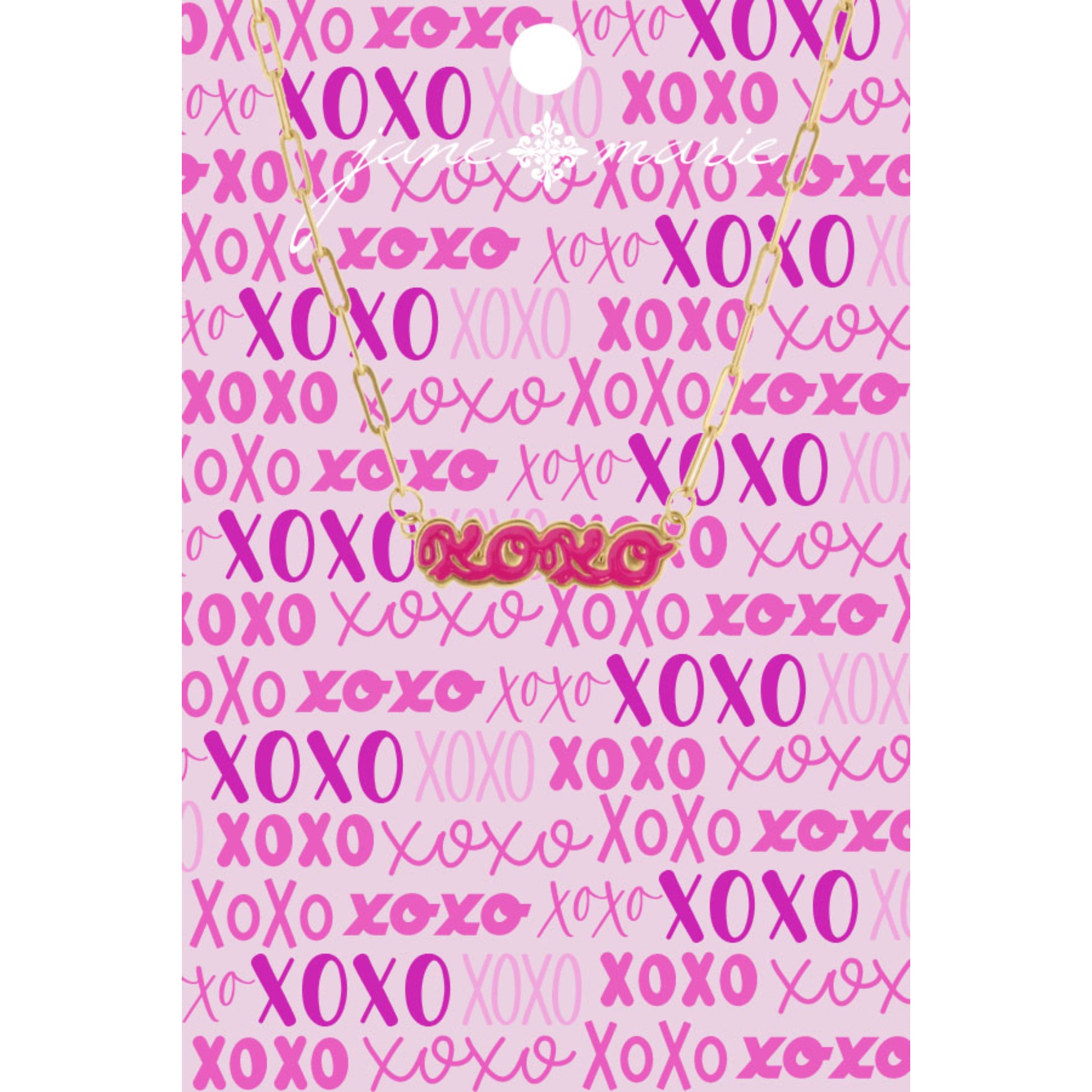 Kids 14" Pink XOXO Word Necklace , 2" Ext