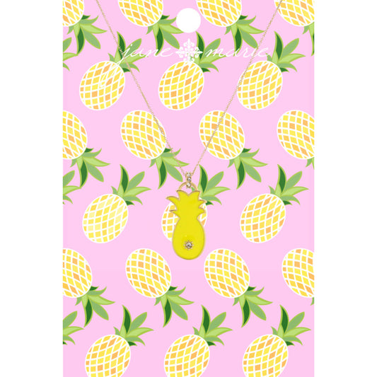 Kids 14" Yellow Pineapple with Crystal Jumpring Necklace , 2" Ext