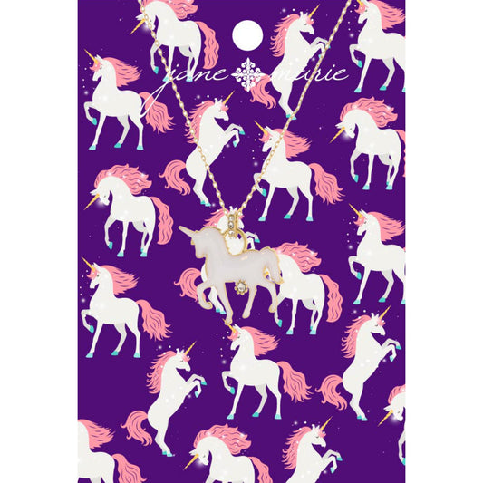 Kids 14" White Unicorn with Crystal Jumpring Necklace , 2" Ext