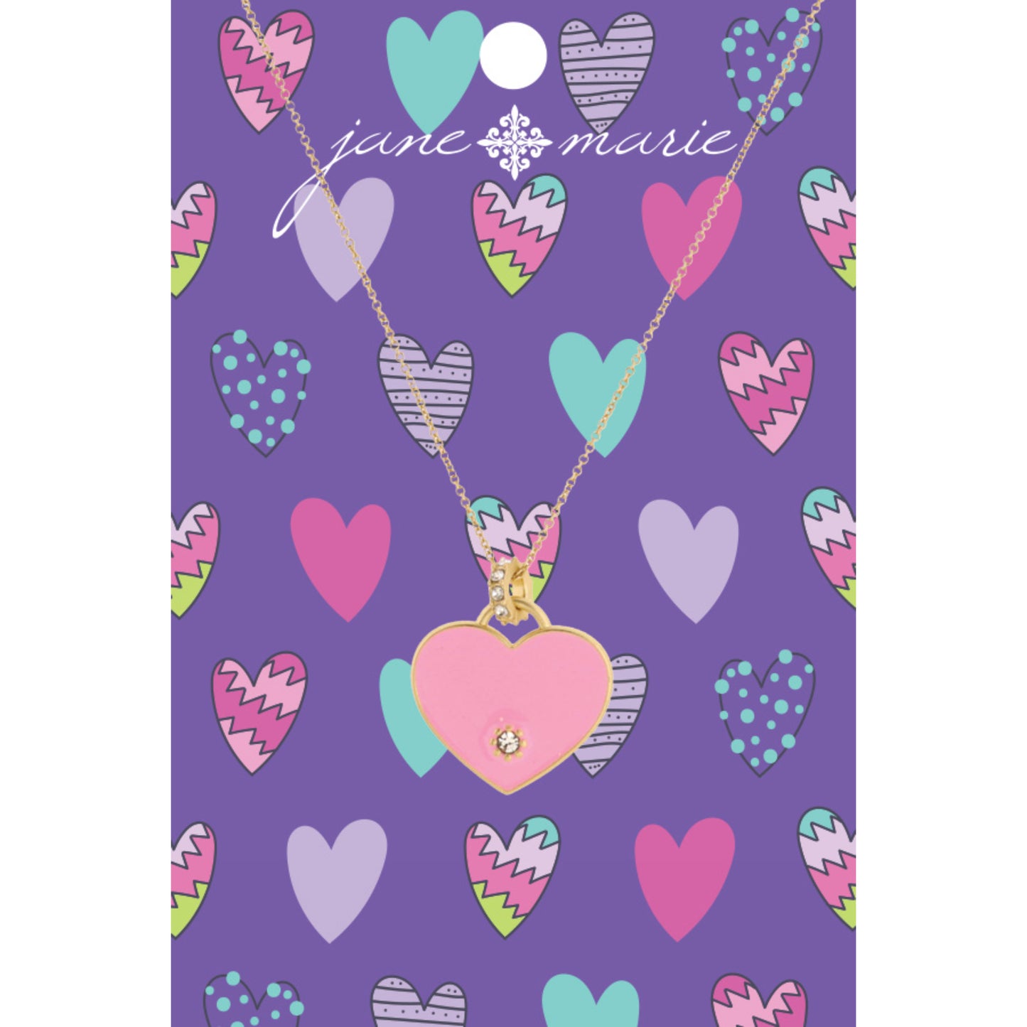 Kids 14" Light Pink Heart with Crystal Jumpring Necklace , 2" Ext