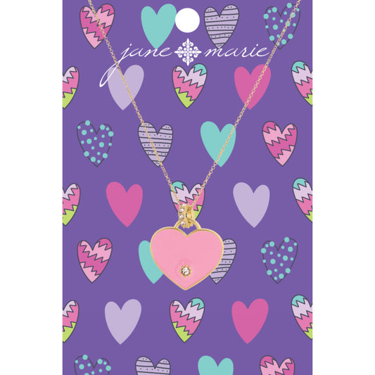 Kids 14" Light Pink Heart with Crystal Jumpring Necklace , 2" Ext