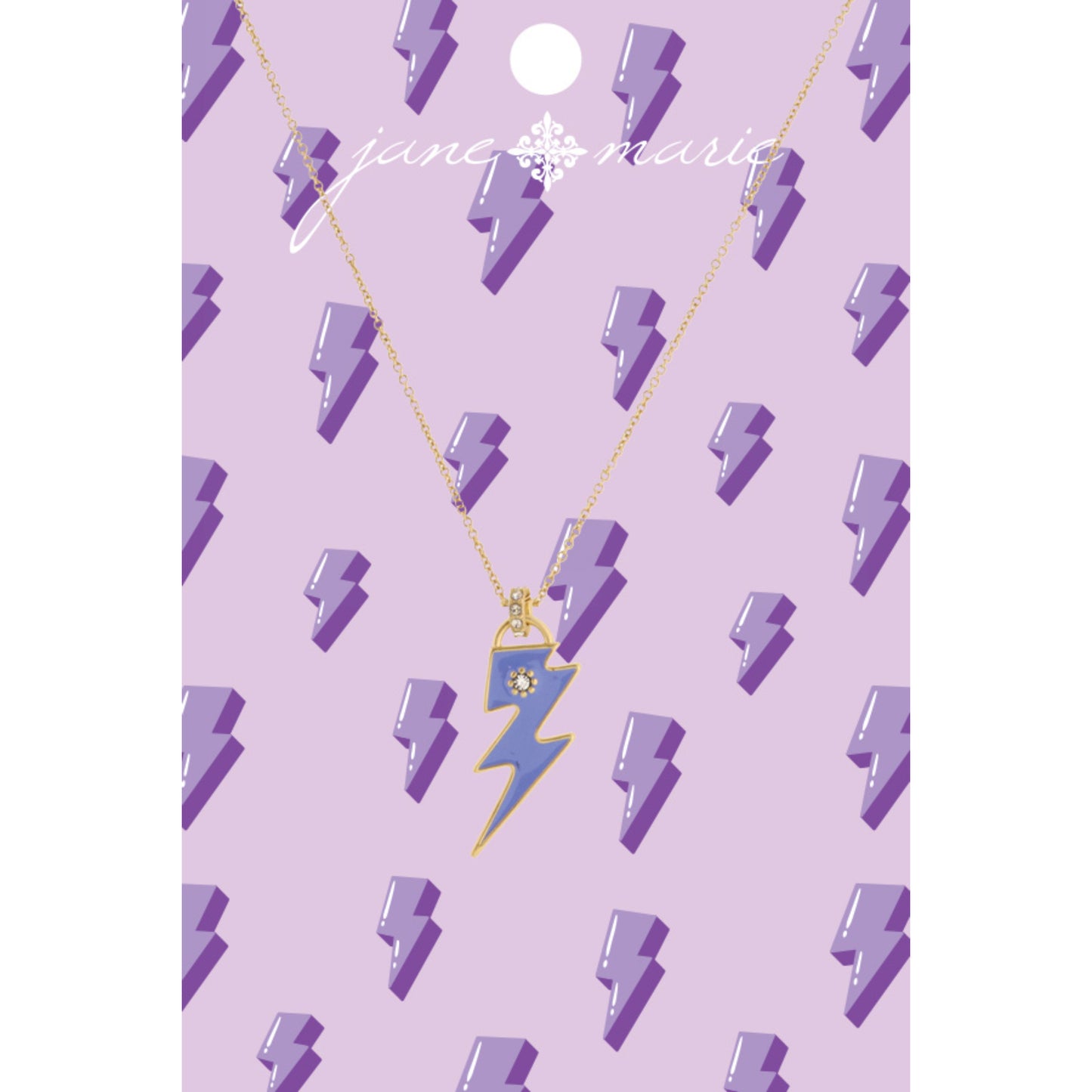 Kids 14" Purple Lightning Bolt with Crystal Jumpring Necklace , 2" Ext