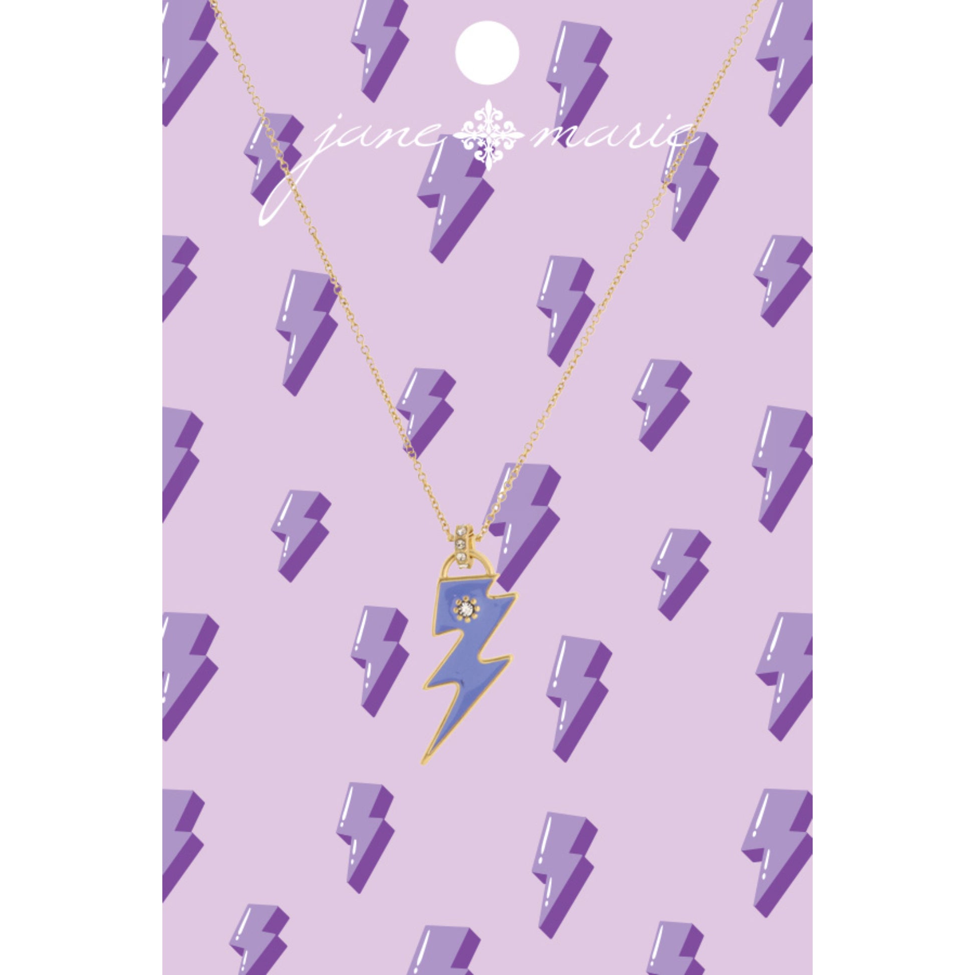 Kids 14" Purple Lightning Bolt with Crystal Jumpring Necklace , 2" Ext
