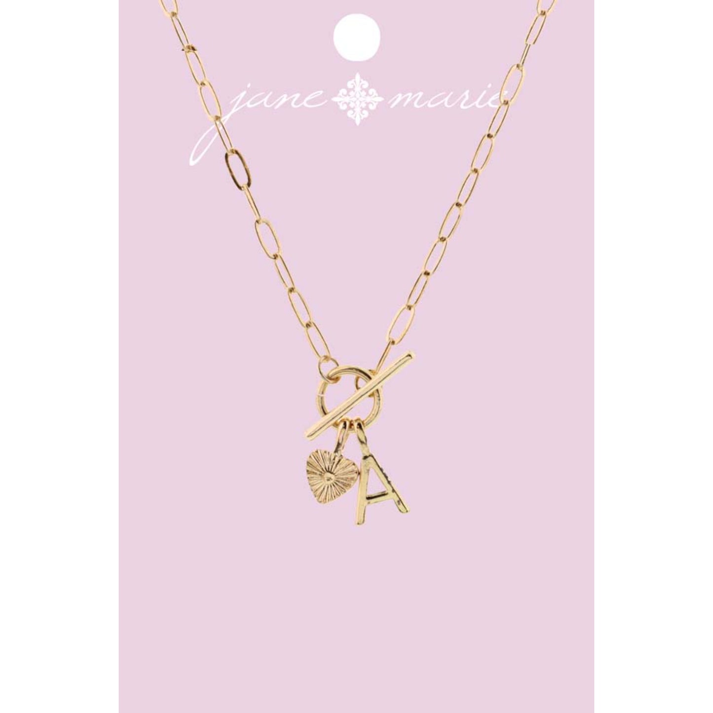 16" Gold "A" Initial with Textured Heart Necklace, .25", .50" Pendant