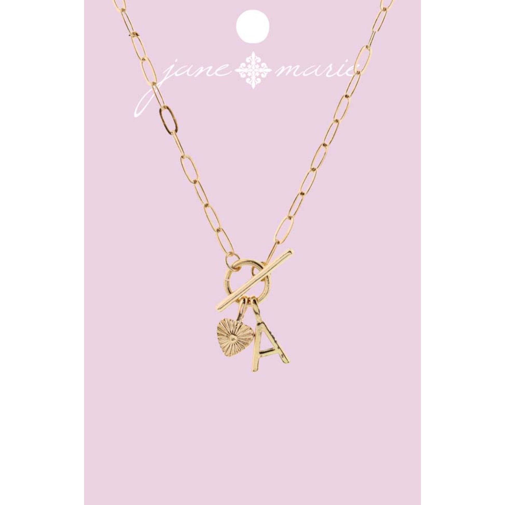 16" Gold "A" Initial with Textured Heart Necklace, .25", .50" Pendant