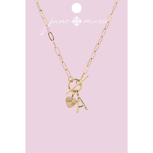 16" Gold "A" Initial with Textured Heart Necklace, .25", .50" Pendant
