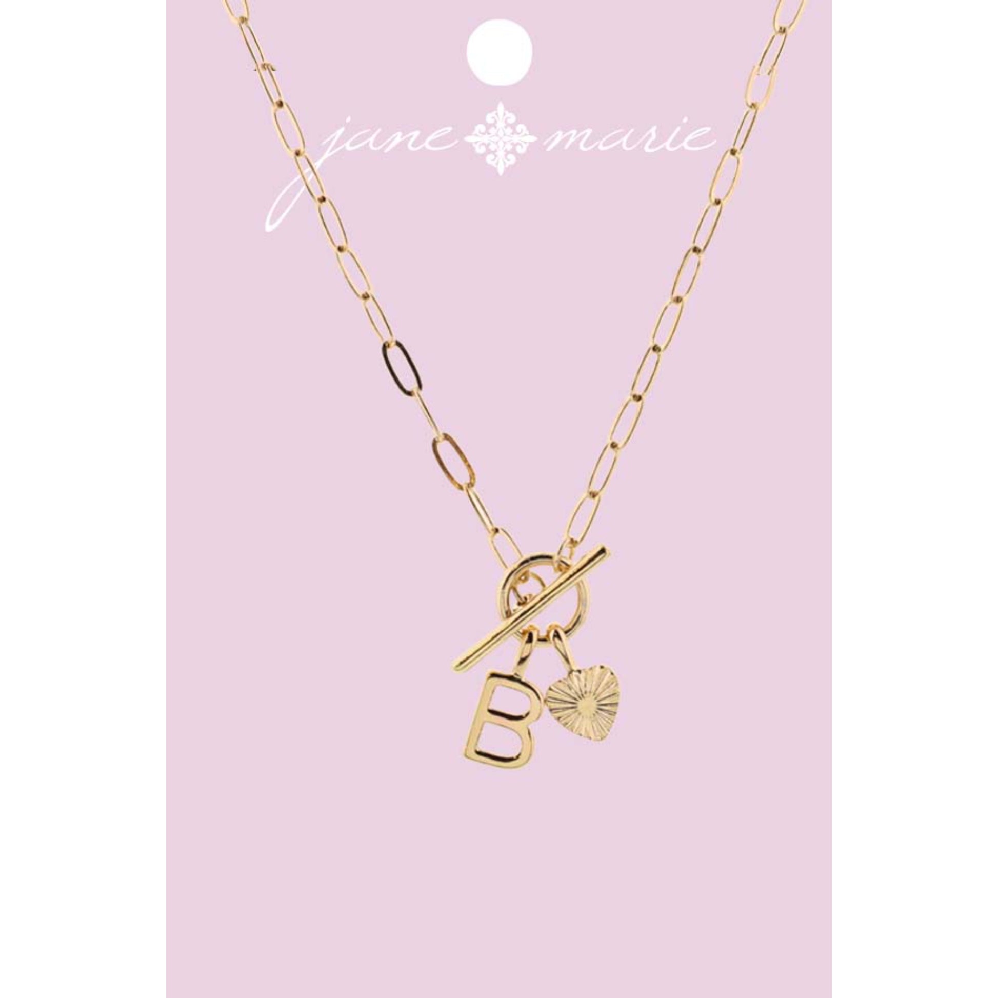 16" Gold "B" Initial with Textured Heart Necklace, .25", .50" Pendant