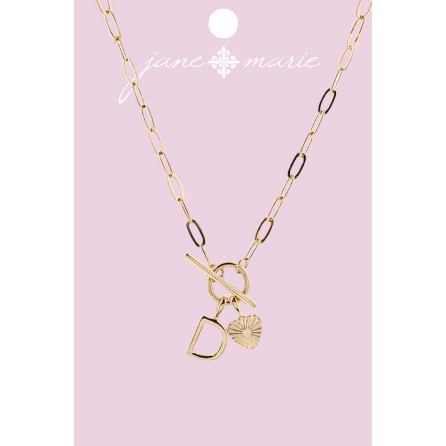 16" Gold "D" Initial with Textured Heart Necklace, .25", .50" Pendant