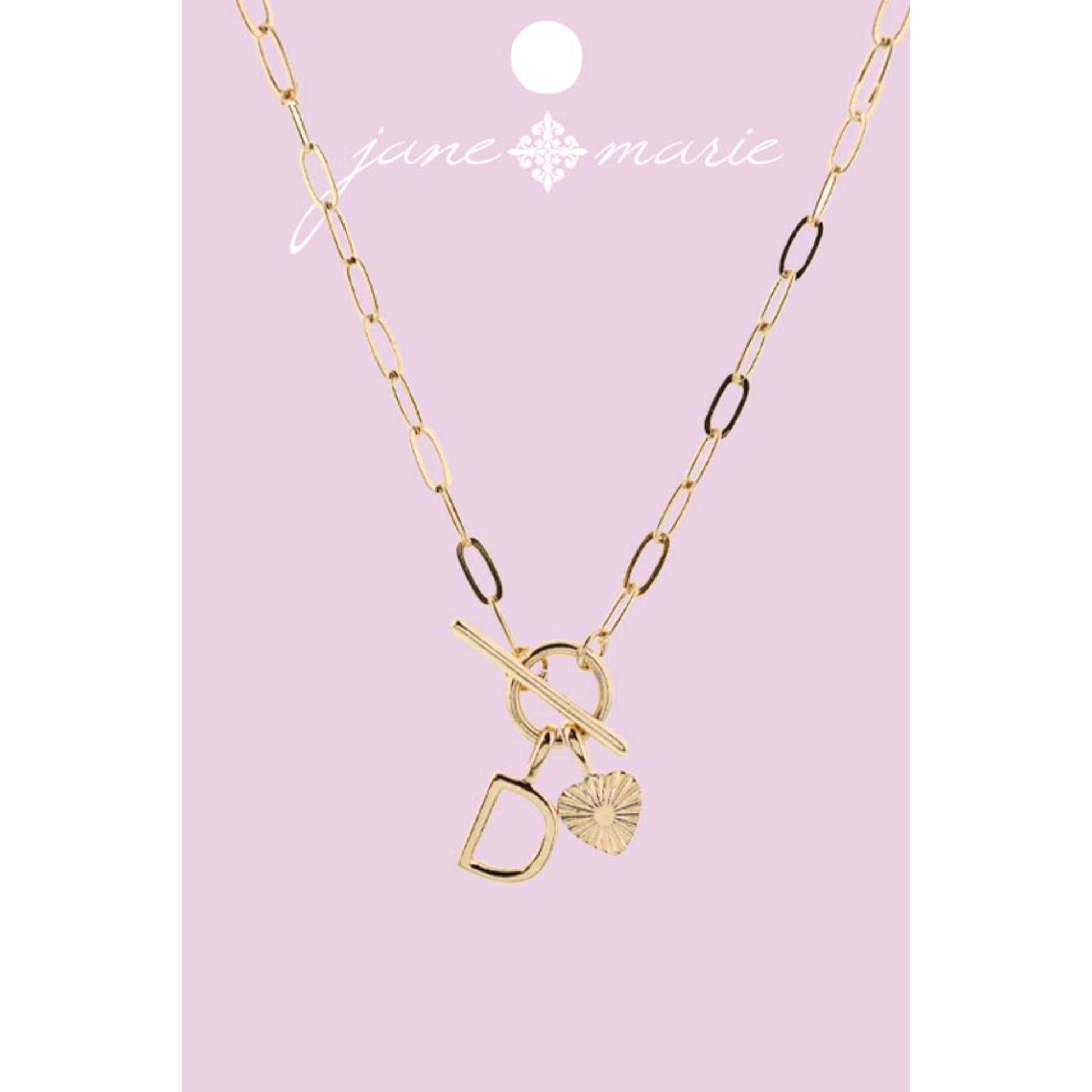 16" Gold "D" Initial with Textured Heart Necklace, .25", .50" Pendant