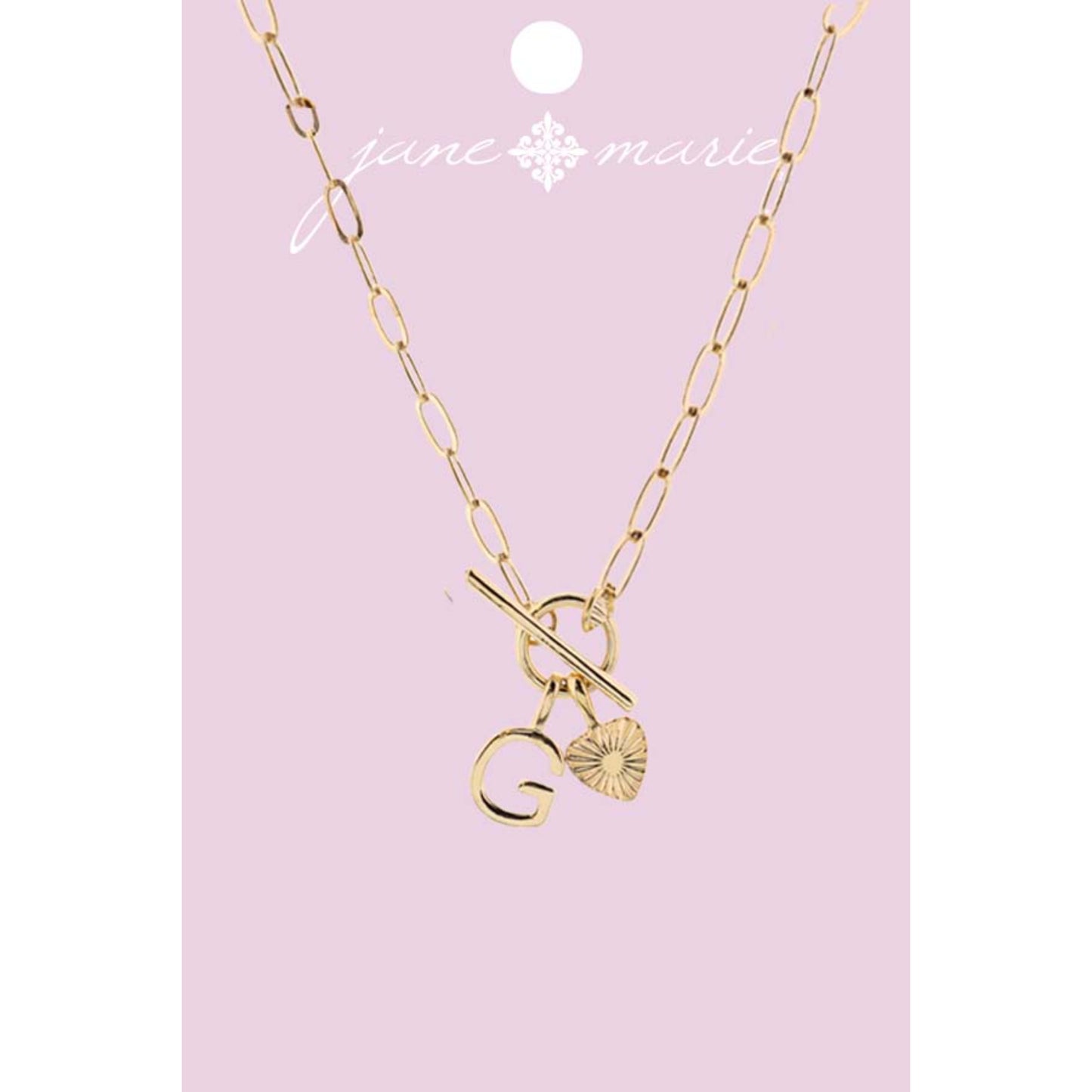 16" Gold "G" Initial with Textured Heart Necklace, .25", .50" Pendant
