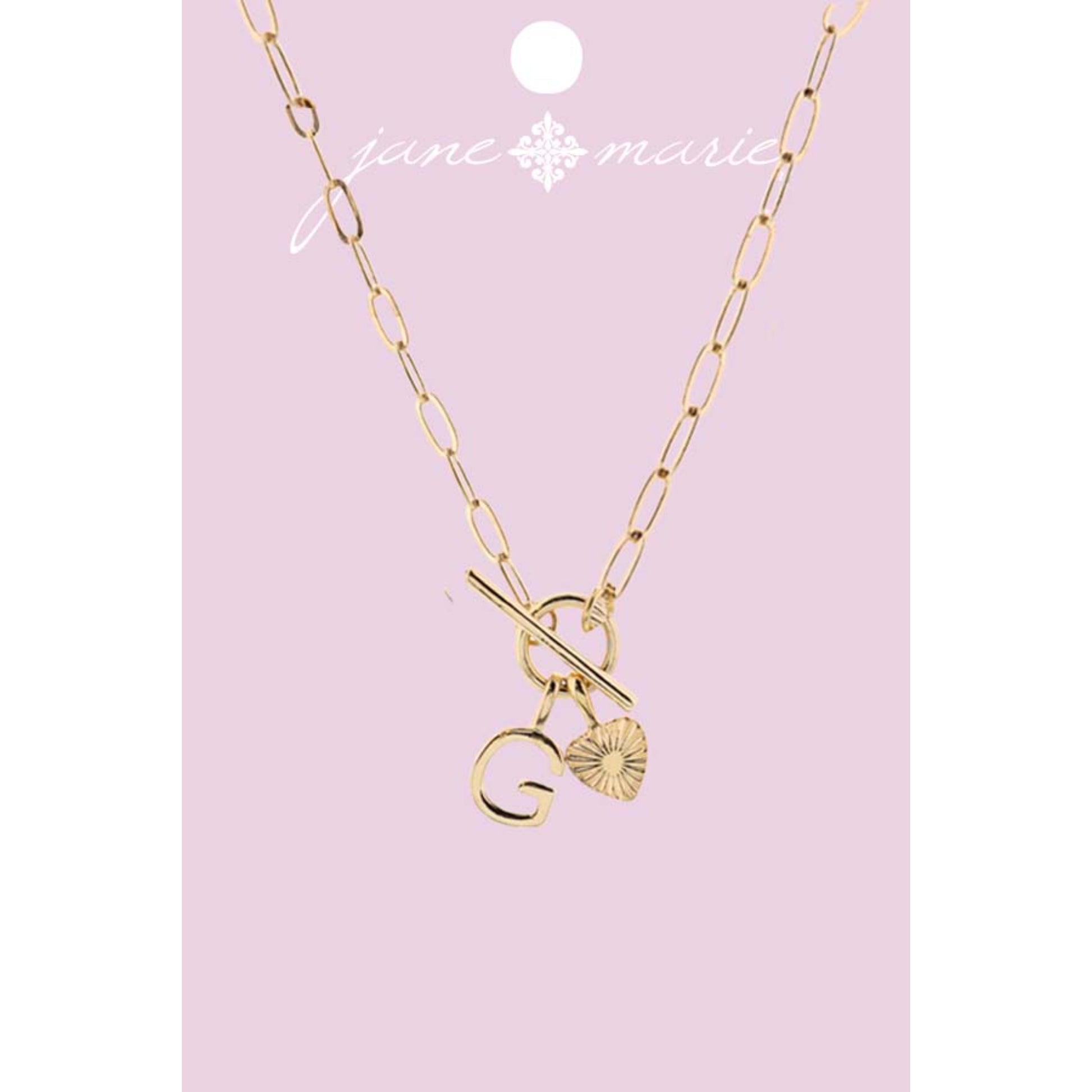 16" Gold "G" Initial with Textured Heart Necklace, .25", .50" Pendant
