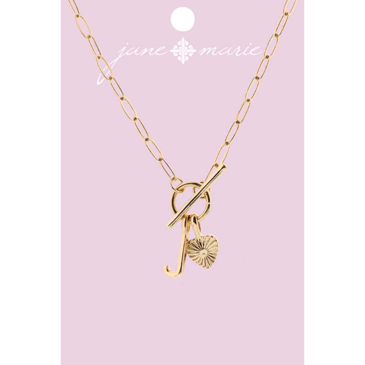 16" Gold "J" Initial with Textured Heart Necklace, .25", .50" Pendant
