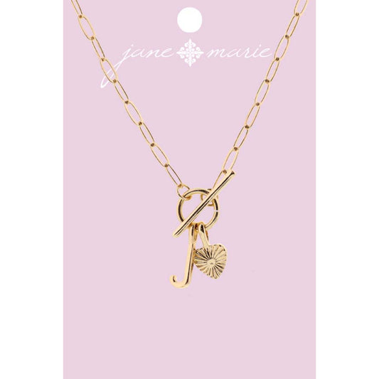 16" Gold "J" Initial with Textured Heart Necklace, .25", .50" Pendant