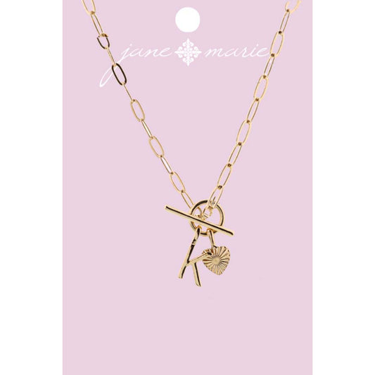 16" Gold "K" Initial with Textured Heart Necklace, .25", .50" Pendant