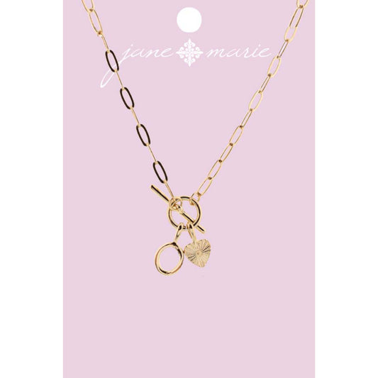 16" Gold "O" Initial with Textured Heart Necklace, .25", .50" Pendant