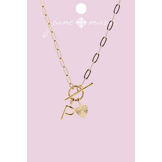 16" Gold "P" Initial with Textured Heart Necklace, .25", .50" Pendant