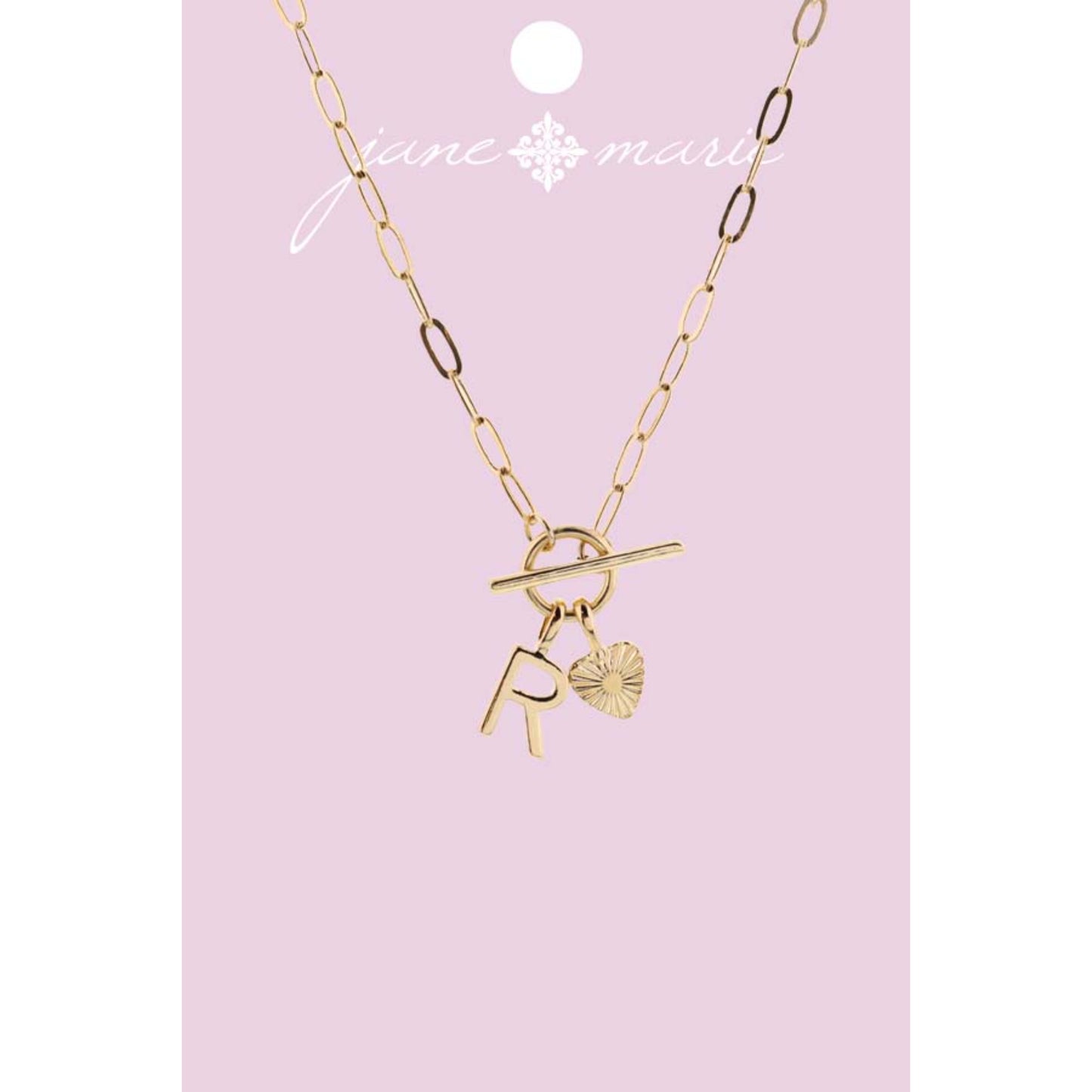 16" Gold "R" Initial with Textured Heart Necklace, .25", .50" Pendant