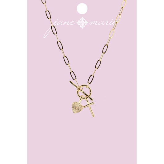 16" Gold "T" Initial with Textured Heart Necklace, .25", .50" Pendant