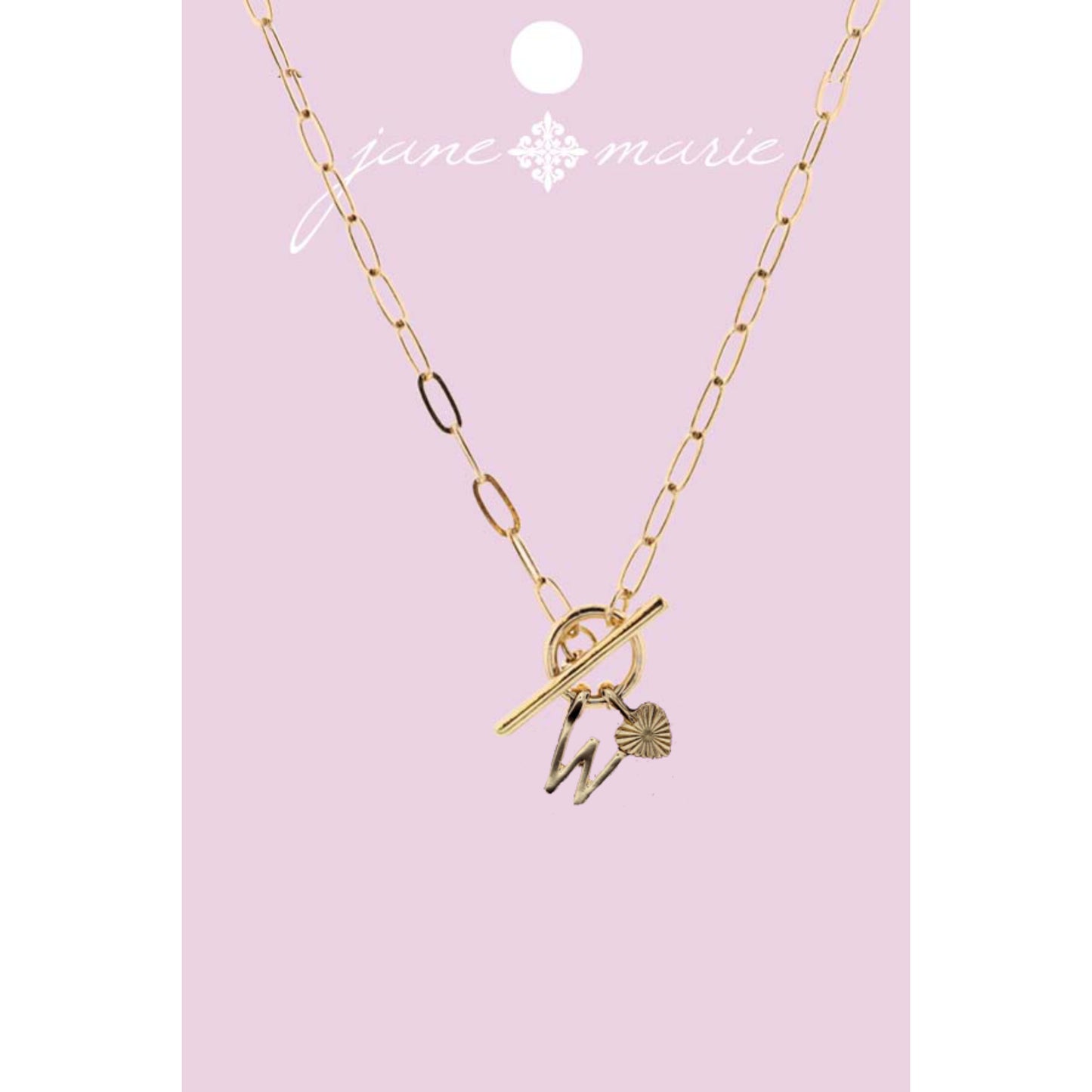 16" Gold "W" Initial with Textured Heart Necklace, .25", .50" Pendant