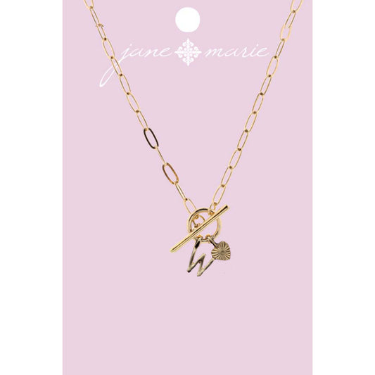 16" Gold "W" Initial with Textured Heart Necklace, .25", .50" Pendant