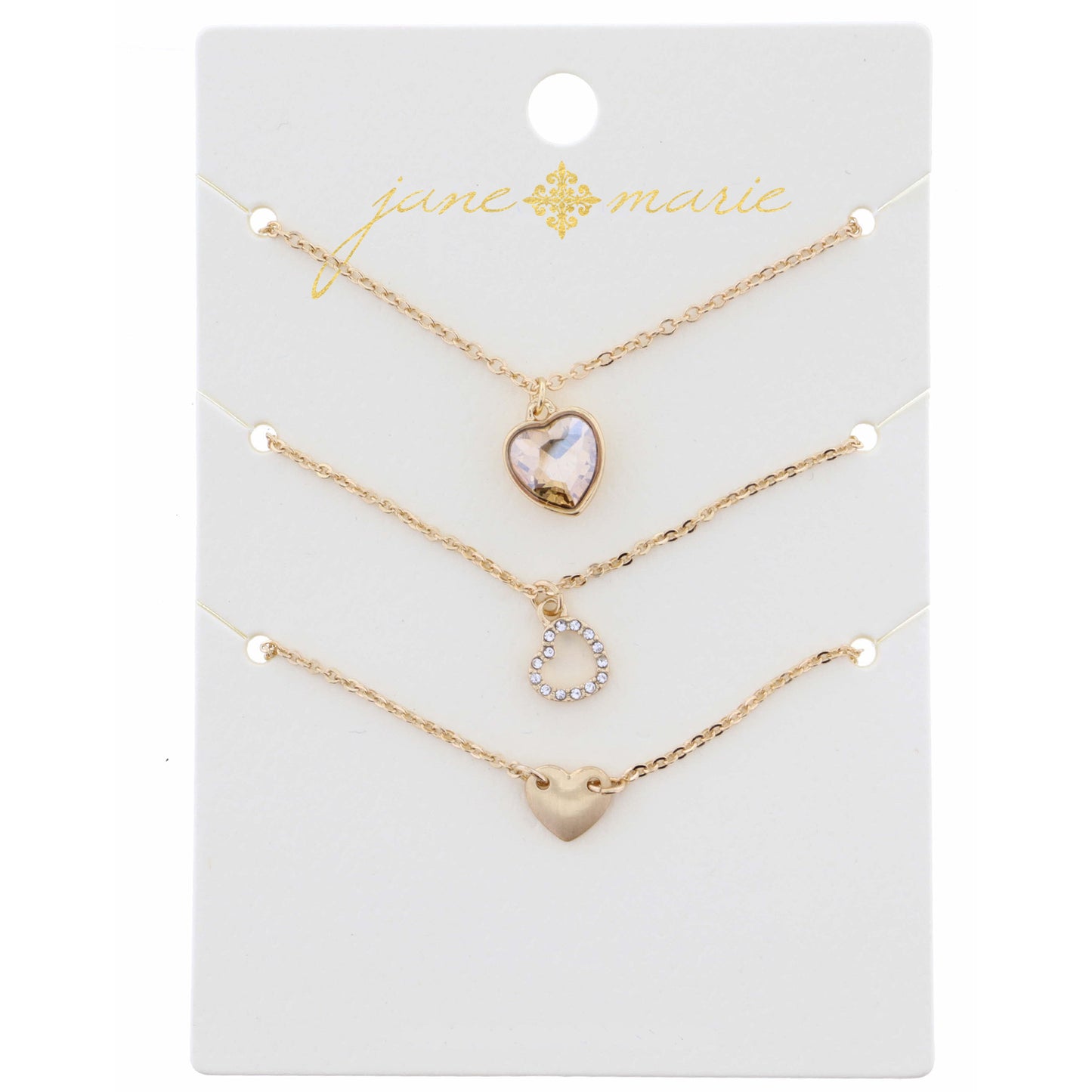 16" Set of 3, Topaz Hearts Necklace, .50, .25", .25" Pendant, 3" Ext