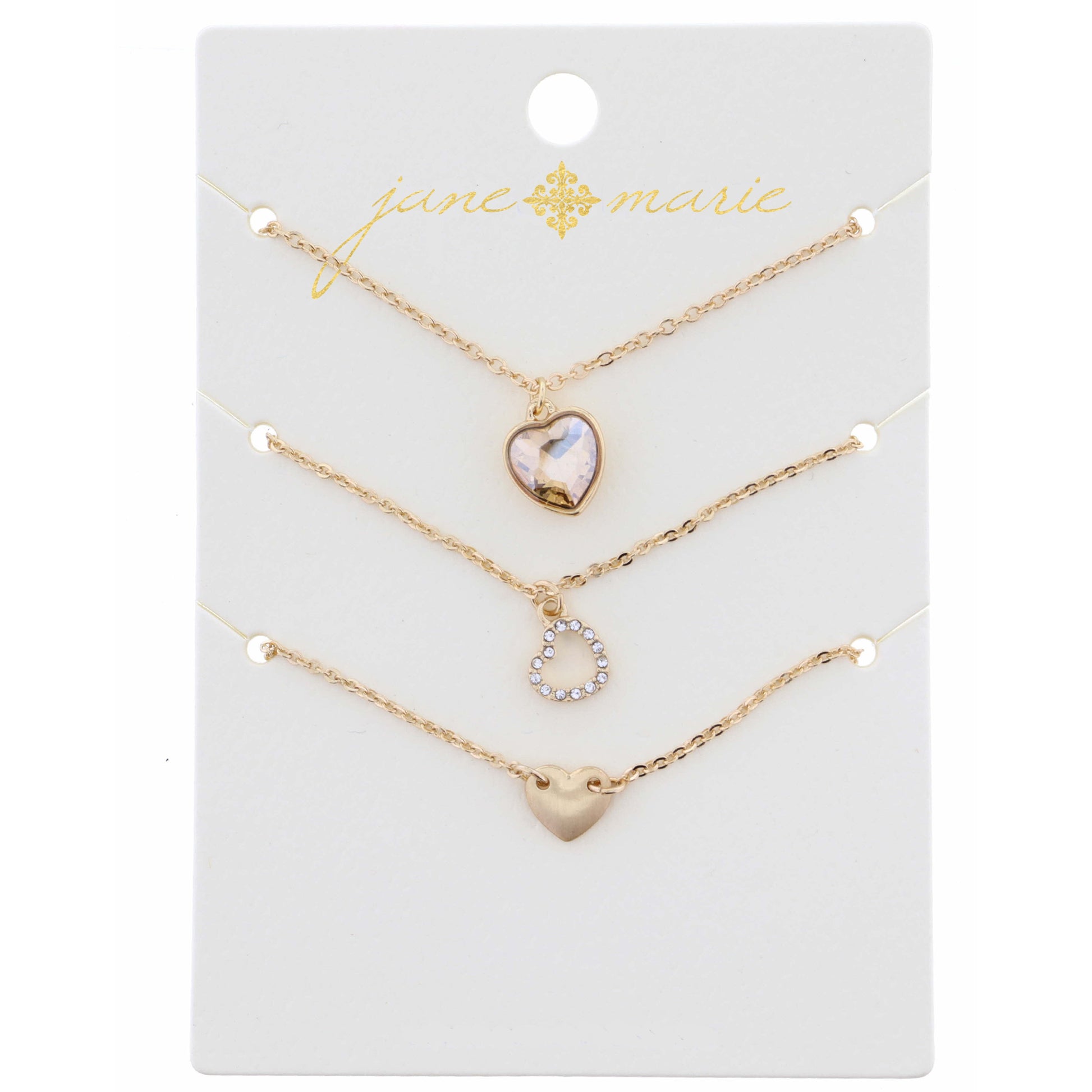 16" Set of 3, Topaz Hearts Necklace, .50, .25", .25" Pendant, 3" Ext