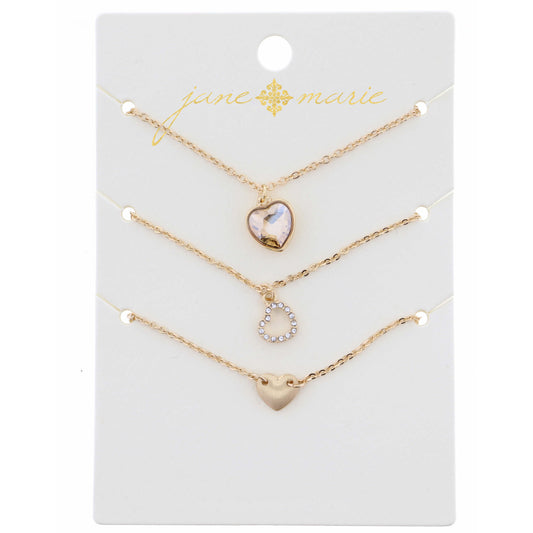 16" Set of 3, Topaz Hearts Necklace, .50, .25", .25" Pendant, 3" Ext
