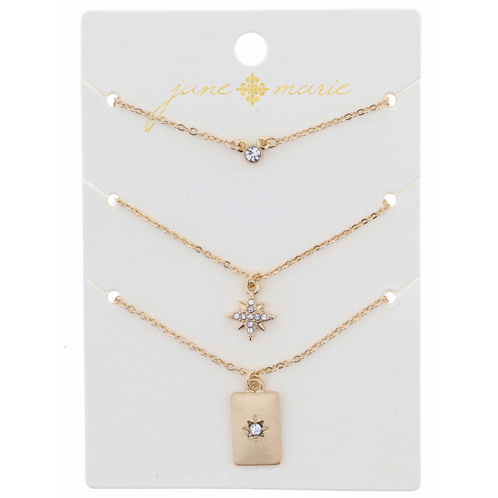 16" Set of 3, Starbursts Necklace, .125", .25", .50" Pendant, 3" Ext