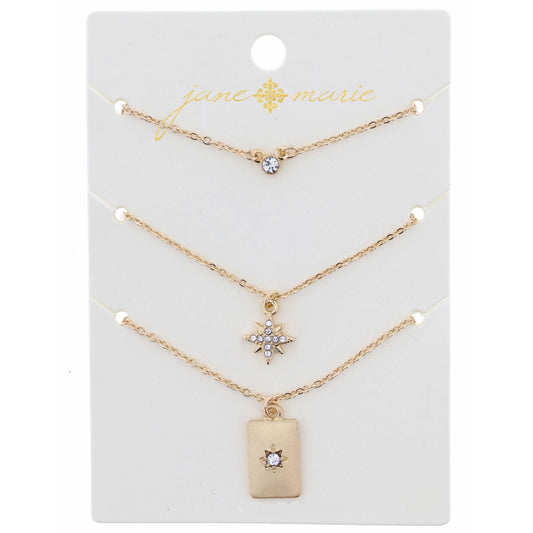 16" Set of 3, Starbursts Necklace, .125", .25", .50" Pendant, 3" Ext