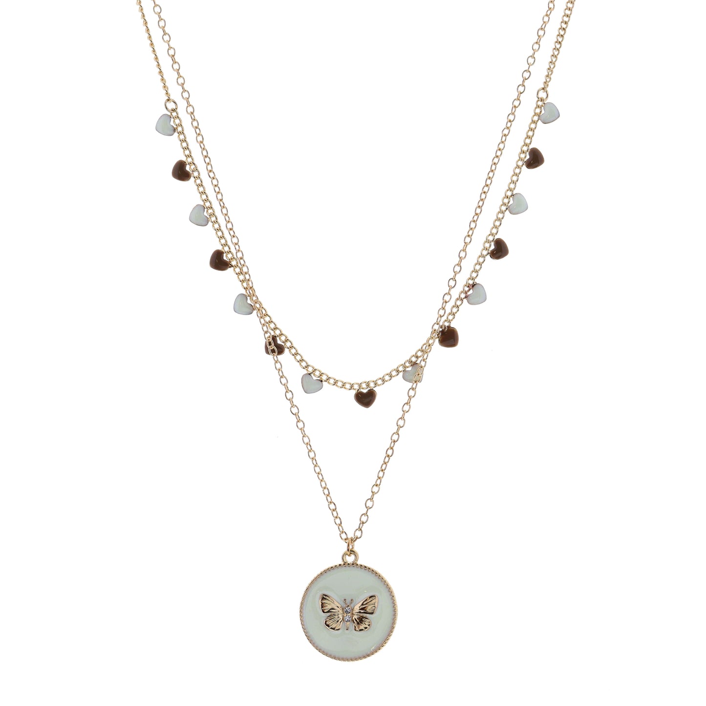 16", 18" 2 Layered Butterfly on Ivory Circle Necklace, 3" Ext
