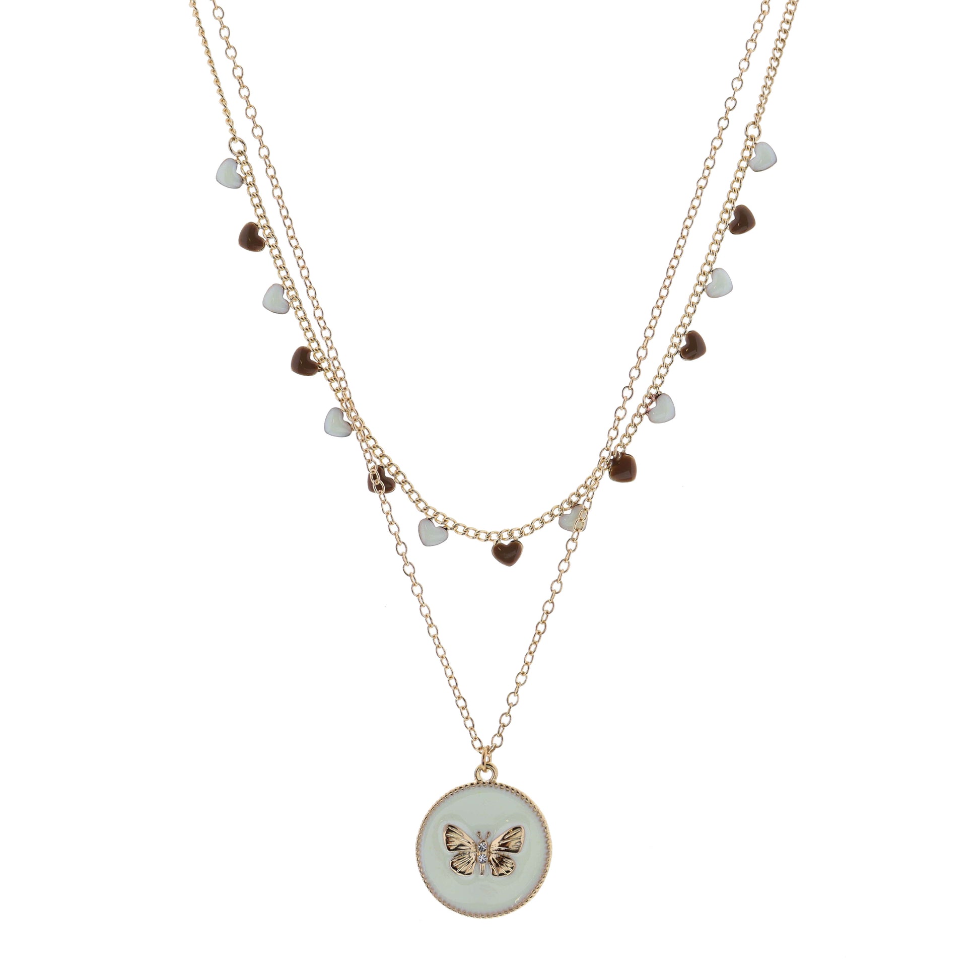 16", 18" 2 Layered Butterfly on Ivory Circle Necklace, 3" Ext