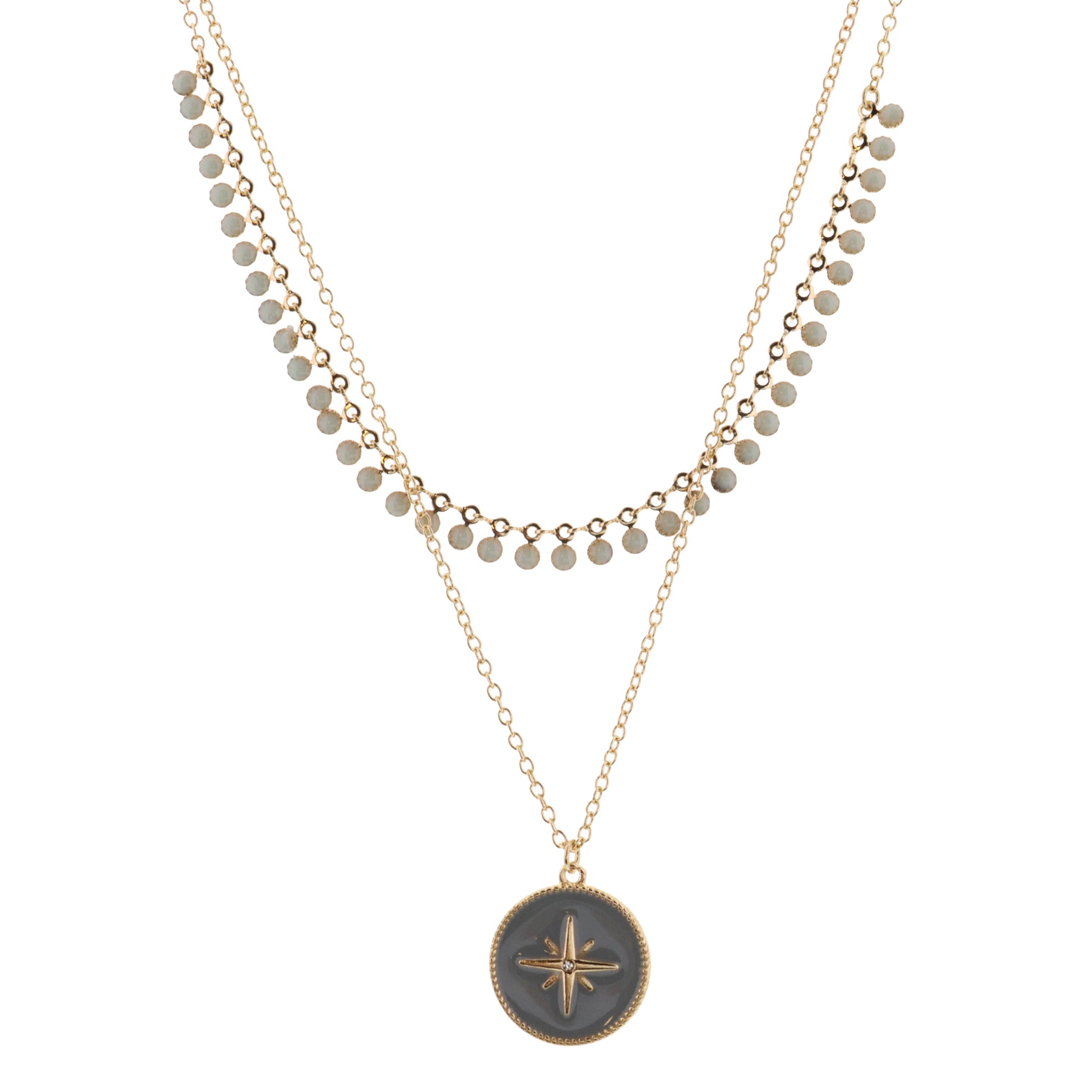 16", 18" 2 Layered Starburst on Grey Circle Necklace, 3" Ext