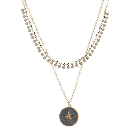 16", 18" 2 Layered Starburst on Grey Circle Necklace, 3" Ext
