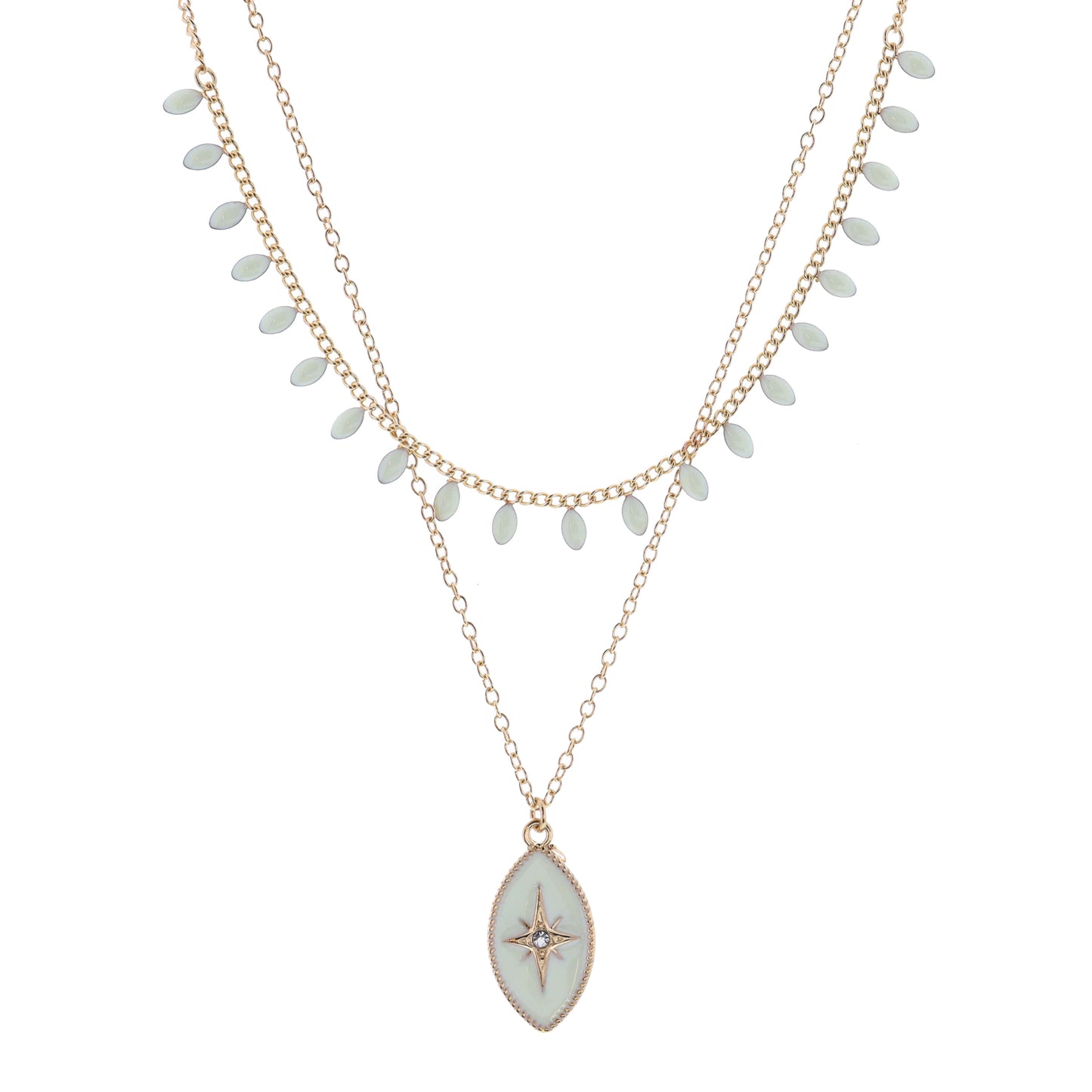 16", 18" 2 Layered Starburst on Ivory Marquise Necklace, 3" Ext