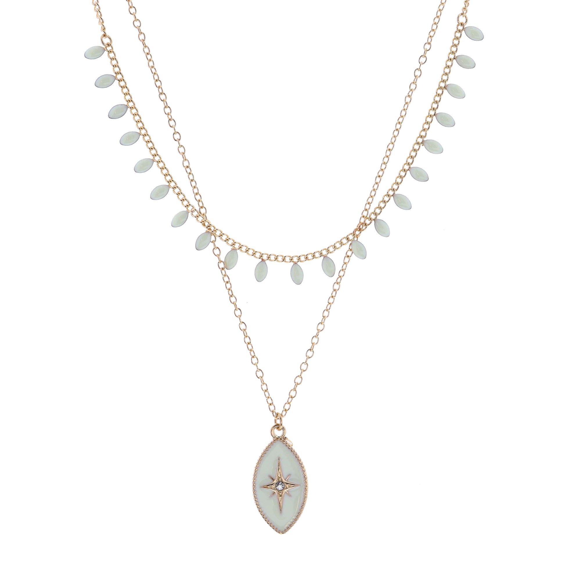16", 18" 2 Layered Starburst on Ivory Marquise Necklace, 3" Ext