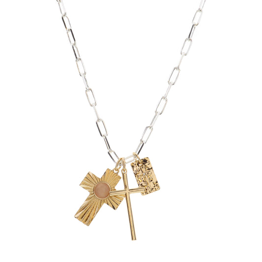 16" Cross, Cross, Rectangle with Cross Necklace, 1.25", 1.25", .75"