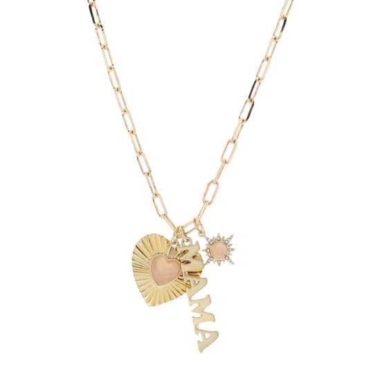 16" Mama, Heart, & Starburst Necklace, 1", 1", .50" Pendant