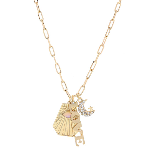 16" Love, Fan, & Moon with Little Star Necklace, 1", 1", .50" Pendant
