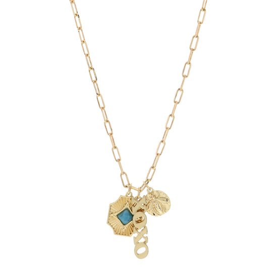 16" XOXO, Cut Edge Rectangle, Bee Disc Necklace, 1", 1", .50" Pendant