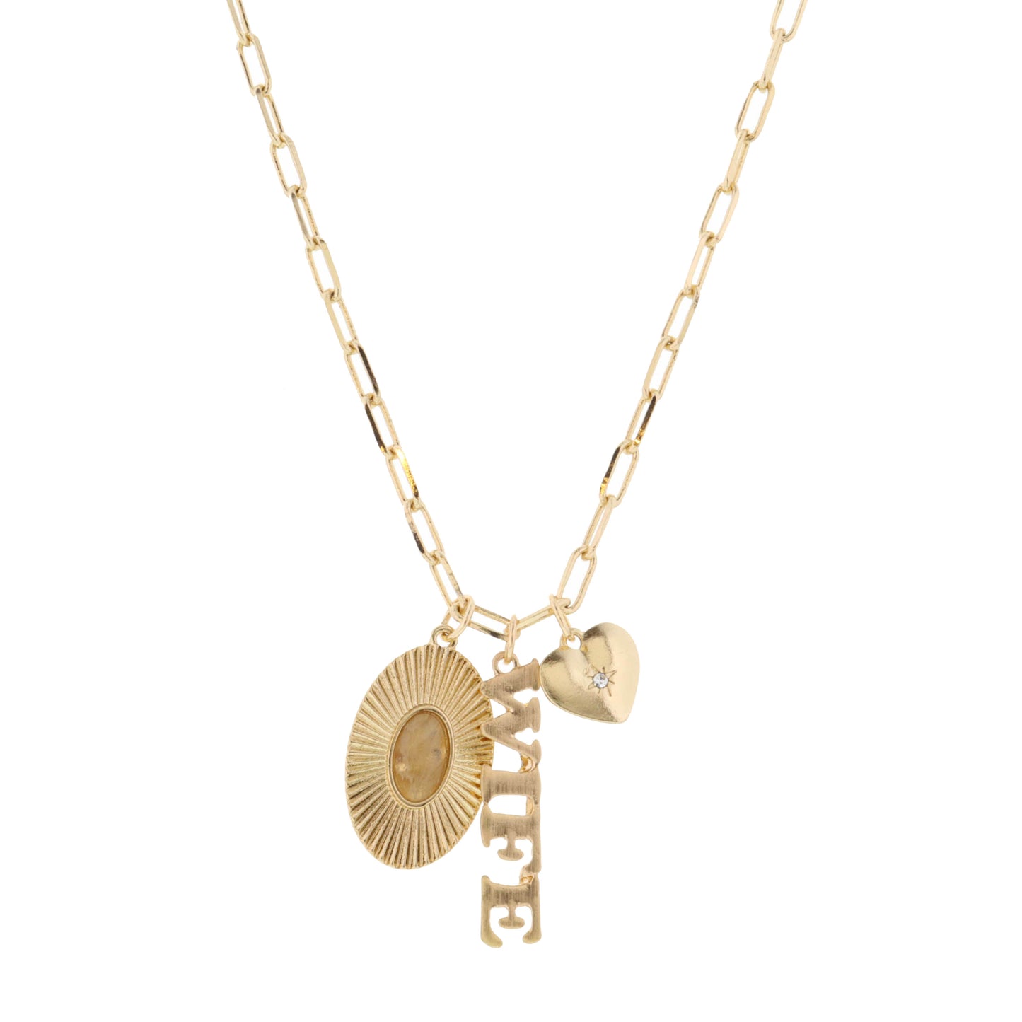 16" Wife, Heart, Oval with Natural Necklace, 1.25", 1.5", .25"