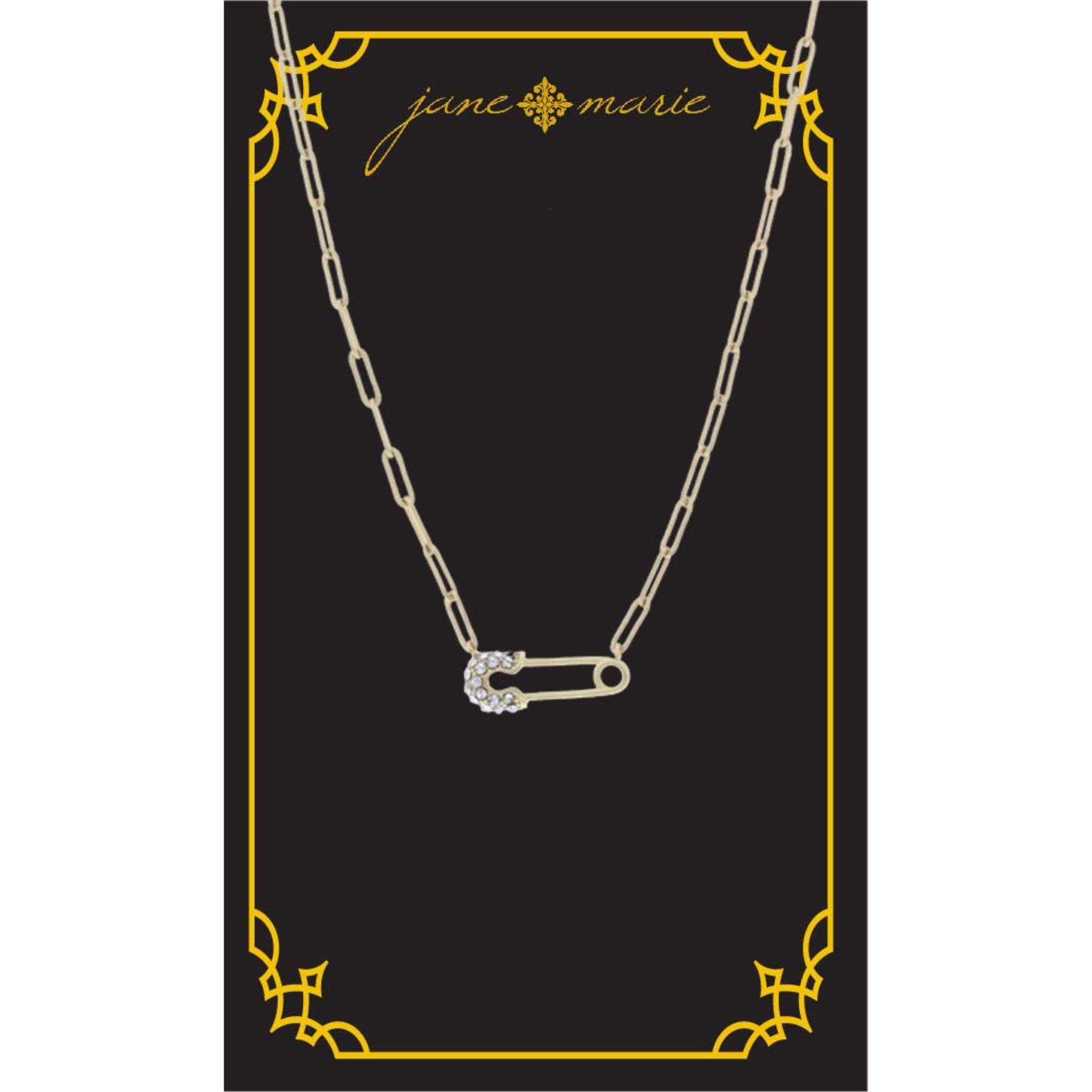16" Safety Pin with Clear Crystal Accents Necklace, , 3" Ext