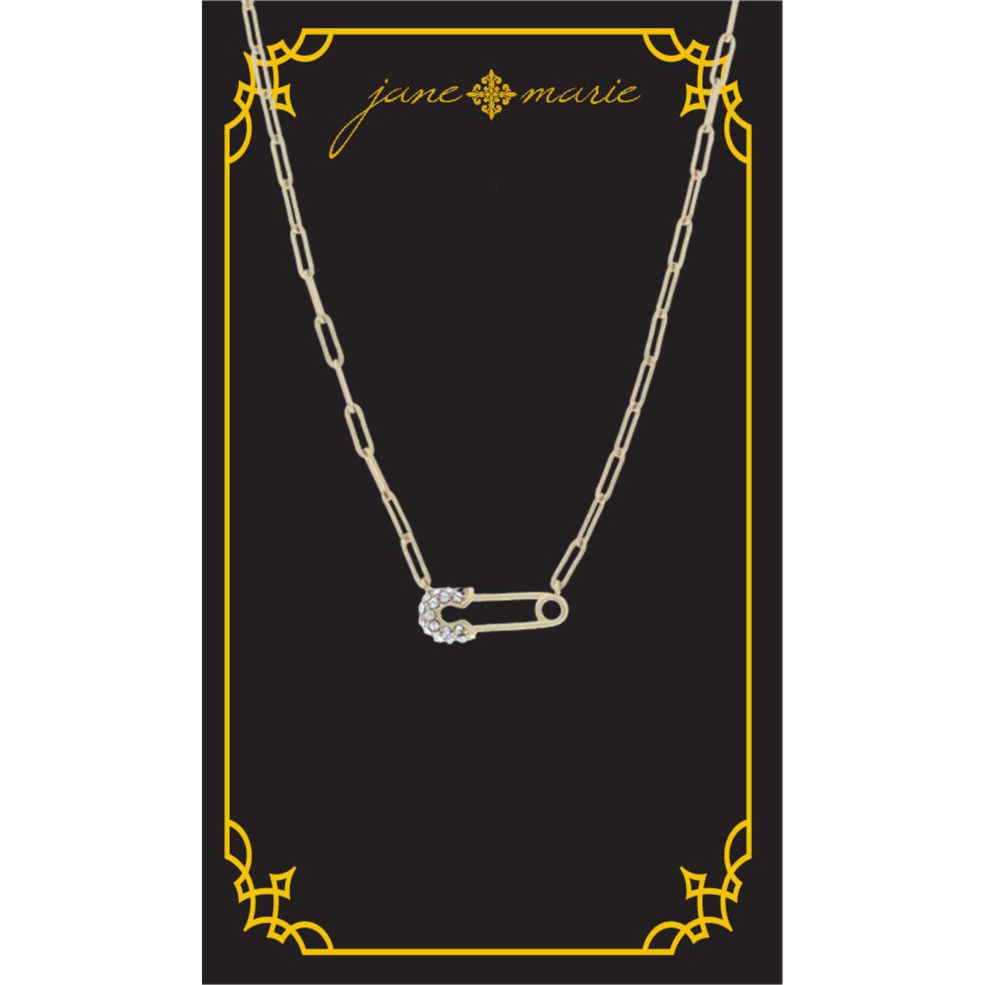 16" Safety Pin with Clear Crystal Accents Necklace, , 3" Ext