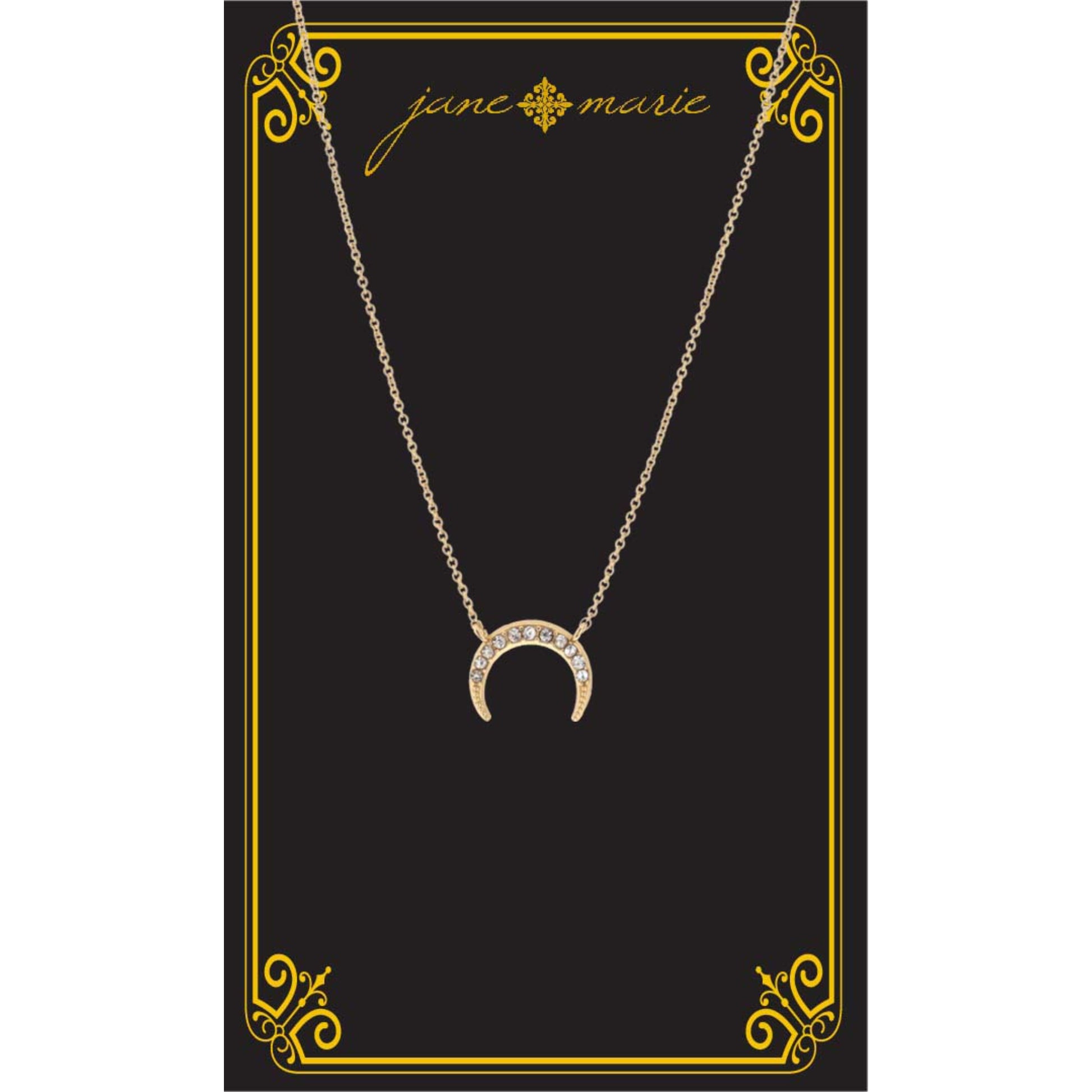 16" Gold Crescent with Clear Crystal Accents Necklace, , 3" Ext