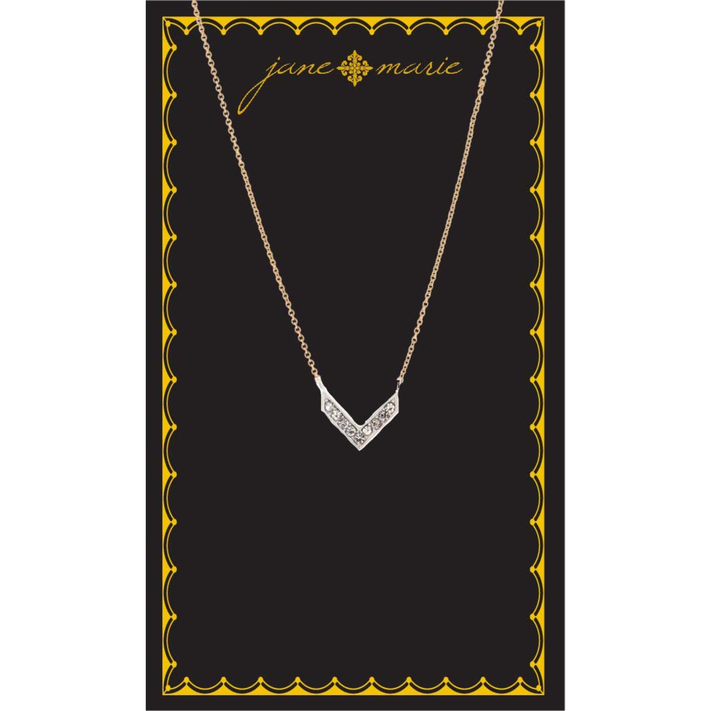 16" Clear Crystal Silver V Shape Necklace, , 3" Ext