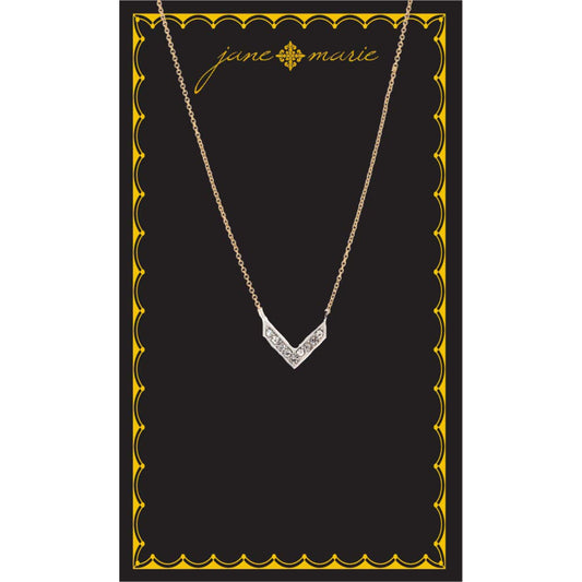 16" Clear Crystal Silver V Shape Necklace, , 3" Ext