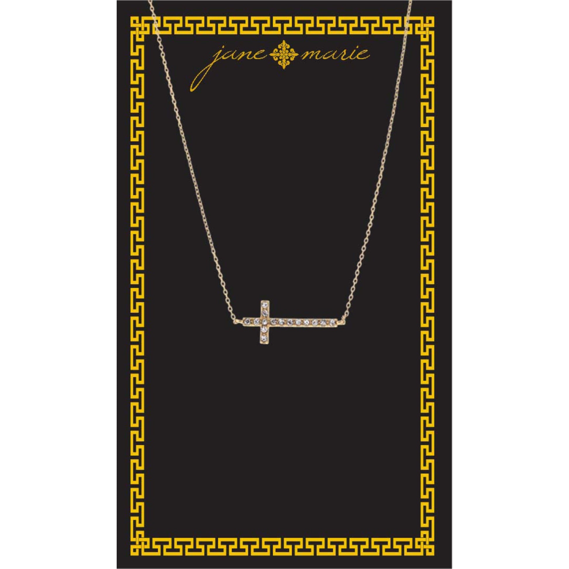 16"  Clear Crystal Sideways Cross Necklace, , 3" Ext
