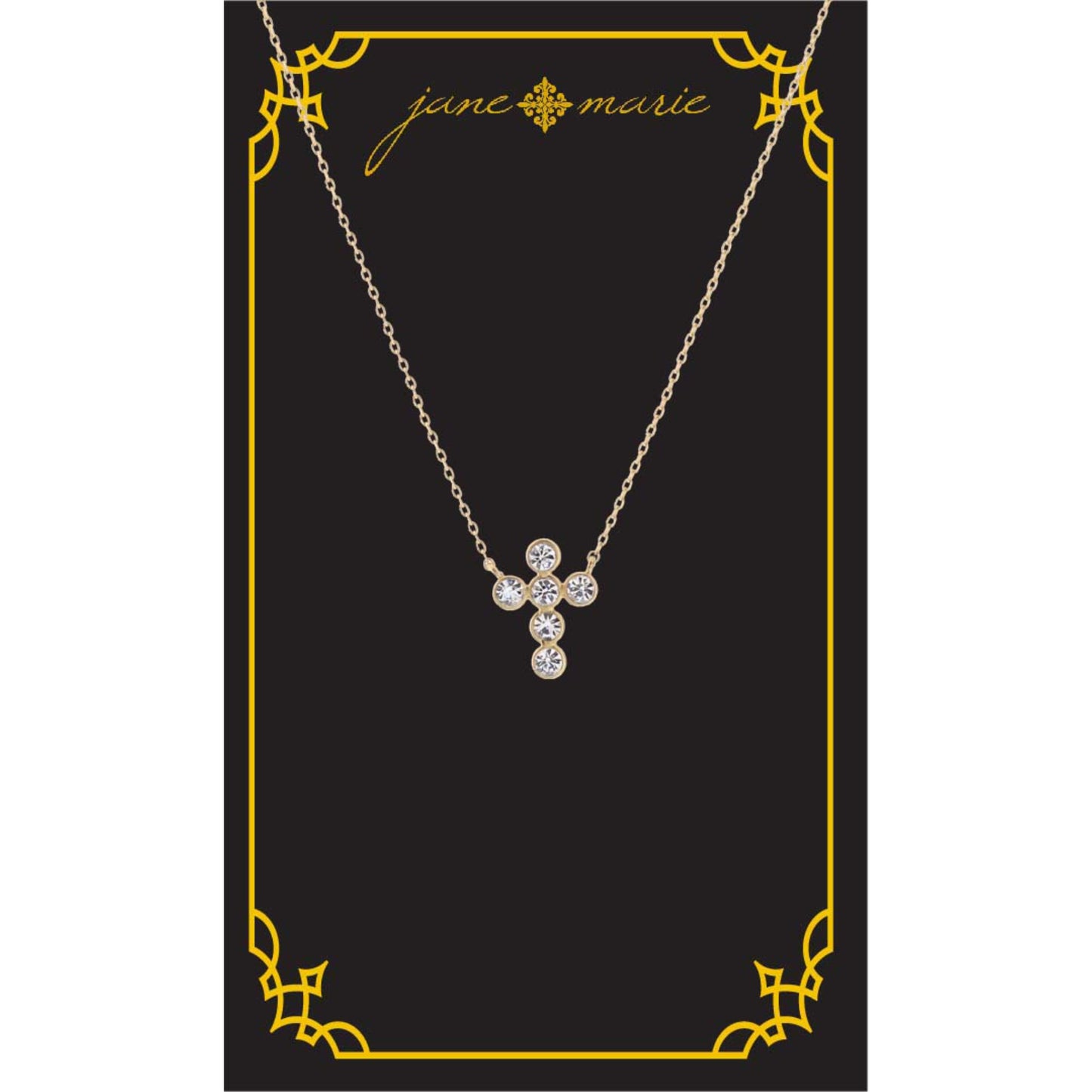 16" Clear Round Crystal Cross Necklace, , 3" Ext