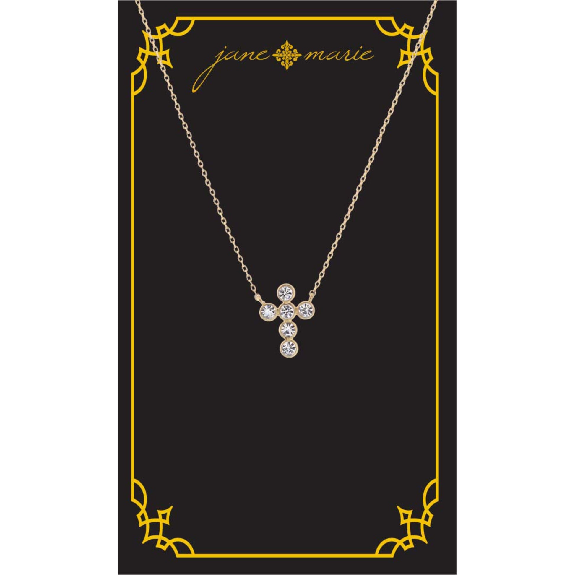 16" Clear Round Crystal Cross Necklace, , 3" Ext