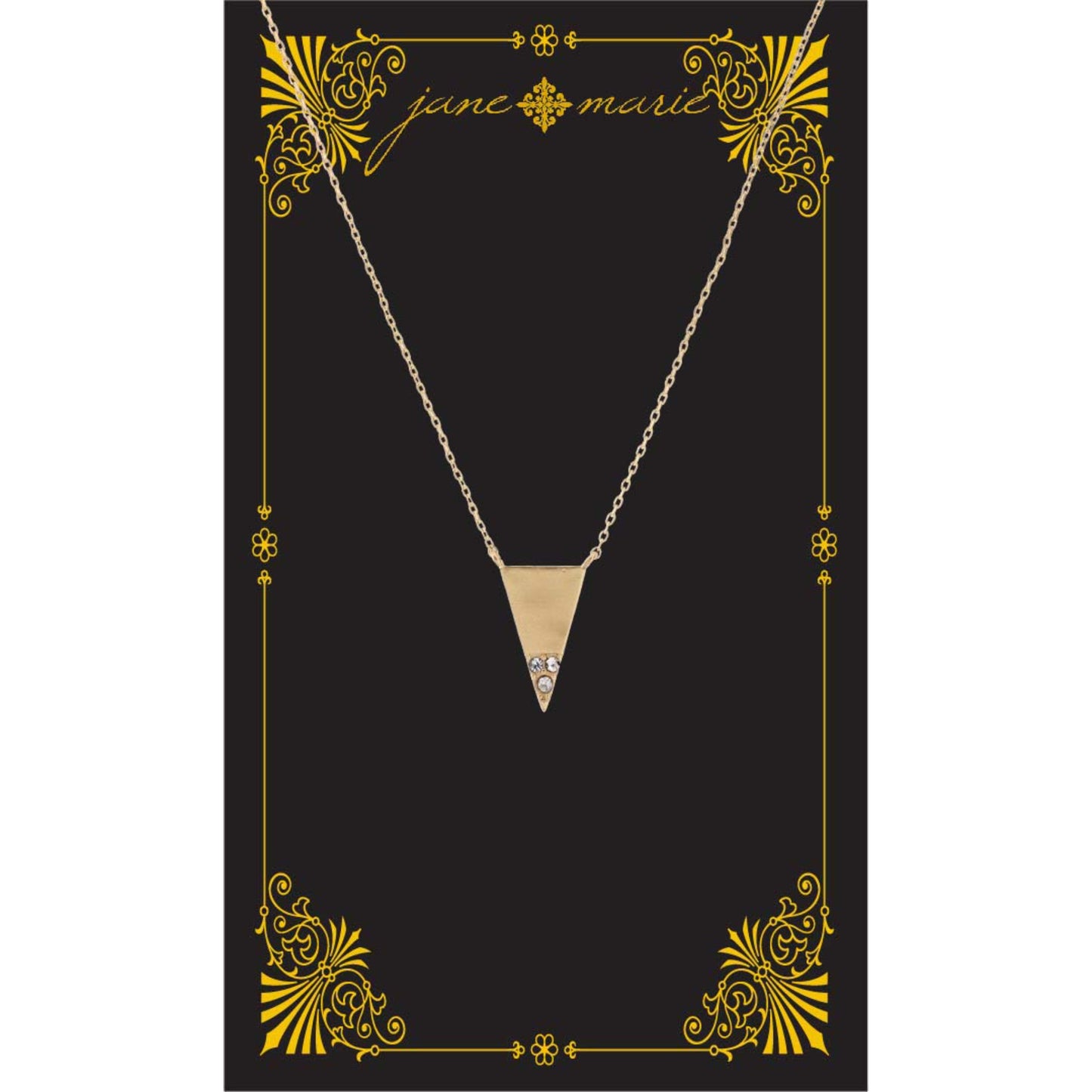16" Gold Triangle with Clear Crystal Accents  Necklace, , 3" Ext