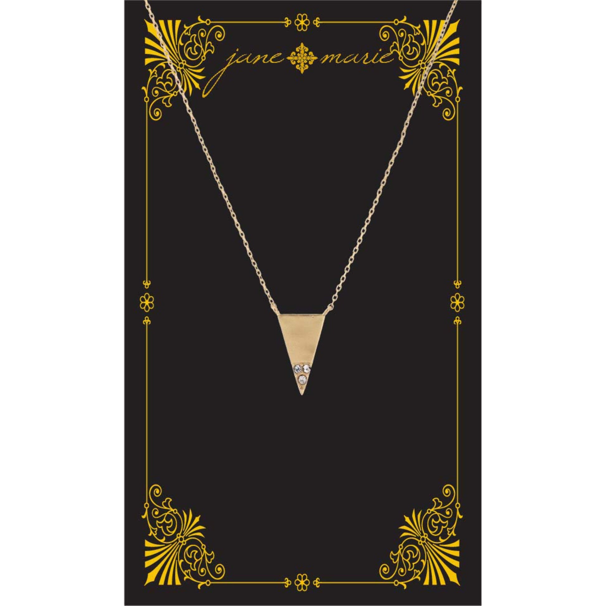 16" Gold Triangle with Clear Crystal Accents  Necklace, , 3" Ext